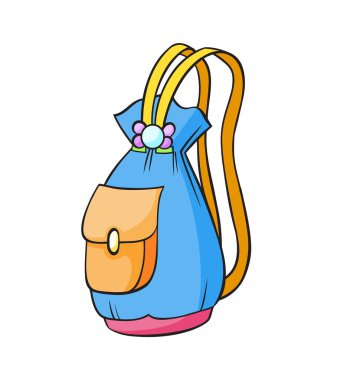 Moda pop sanat stil bayanlar küçük multicolour sırt çantası. El çizilmiş vektör etiket, pin, yama, illüstrasyon karikatür 80s 90s komik tarzı