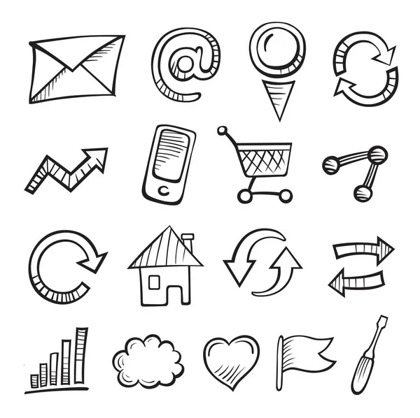 Web Computer Icon Set Hand Drawn Black Sketchy Doodles Icons — Stock Vector