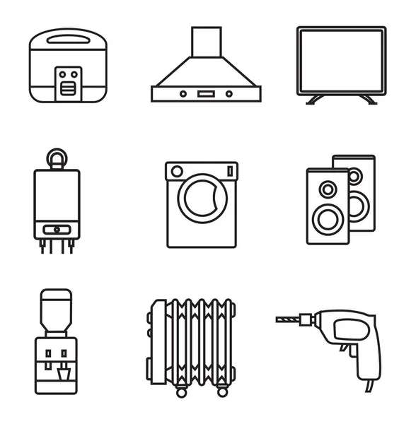 Icono Línea Electrodomésticos Establecido Estilo Minimalista Signo Línea Negra Sobre — Vector de stock