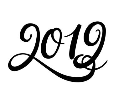 Yeni yıl 2019 yazı. Vektör yazı afiş yeni yıl eğlencesi daveti veya kart için. Kaligrafi el çizilmiş yazı tipi. Yazı tipi kompozisyon