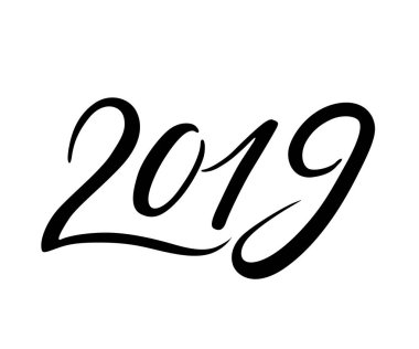 Yeni yıl 2019 yazı. Vektör yazı afiş yeni yıl eğlencesi daveti veya kart için. Kaligrafi el çizilmiş yazı tipi. Yazı tipi kompozisyon