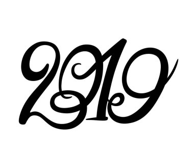 Yeni yıl 2019 yazı. Vektör yazı afiş yeni yıl eğlencesi daveti veya kart için. Kaligrafi el çizilmiş yazı tipi. Yazı tipi kompozisyon