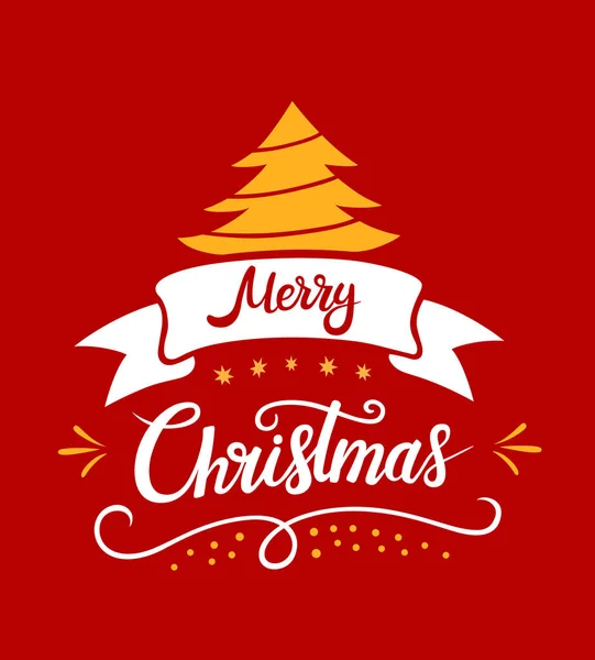 Veselé Vánoce Písma Vzory Vektorové Ilustrace Bílé Žluté Vánoční Strom — Stockový vektor