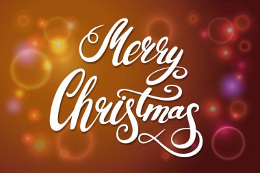 Beyaz parlak ışık ve gölge yazı ile Noel başlık. Vektör yazı için afiş veya kart bir altın kahverengi zemin üzerinde. Kaligrafi el çizilmiş yazı tipi. Yazı tipi kompozisyon