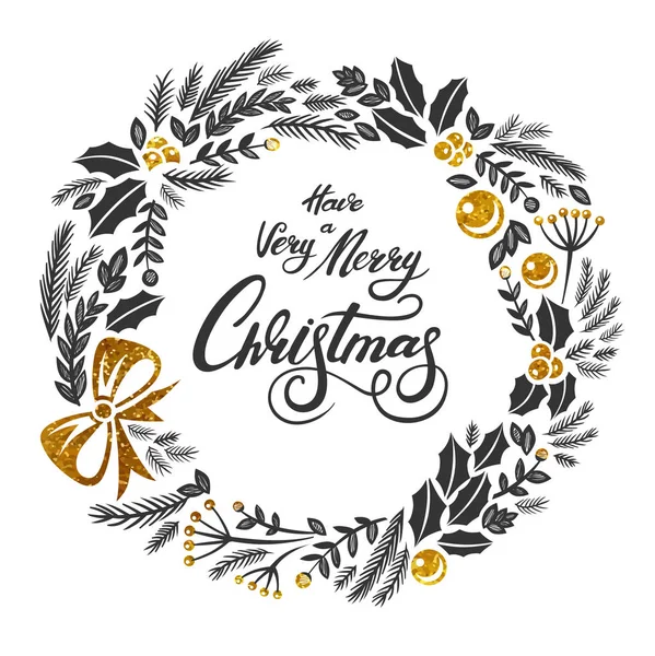 Sehr Frohe Weihnachtsgrußkarte Mit Schriftzug Designs Vektor Dunkelgrau Und Gold — Stockvektor