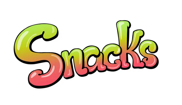 Snacks Handwritten Lettering Restaurant Cafe Menu Title Calligraphic Graffiti Comic — Stock Vector