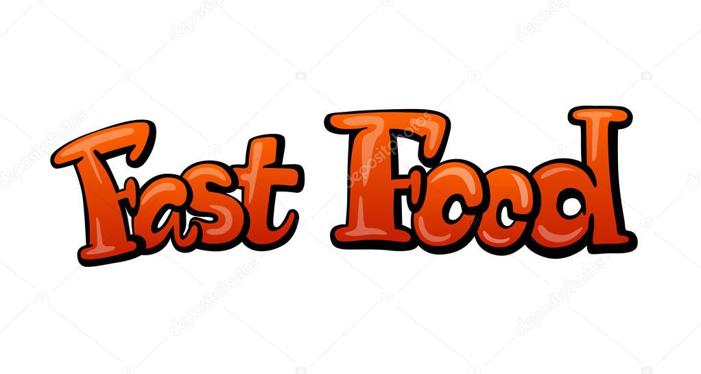 Fast food handwritten lettering. Restaurant cafe title or signboard. Calligraphic graffiti comic style headline. Colorful bright volume font. Vector typographic pop-art inscription
