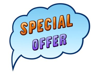 Cafe Restoran veya mağaza promosyon etiket. Özel İndirim El yazısı yazı. Çizgi roman tarzı ünlem Satılık. Renkli birim yazı tipi. Vektör tipografik popüler sanat yazıt içinde belgili tanımlık bulut