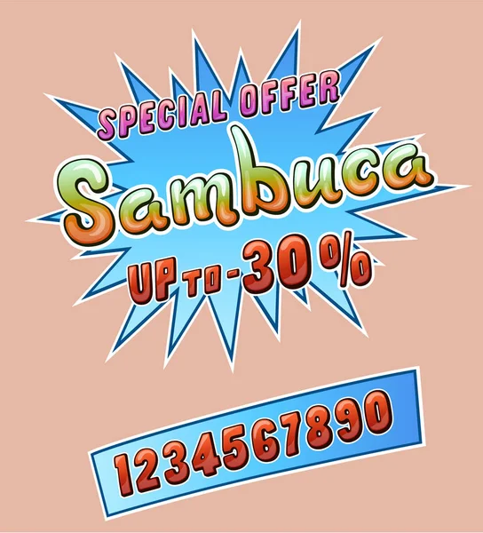 Sambuca Adesivo Promocional Para Restaurante Café Loja Conjunto Números Até — Vetor de Stock