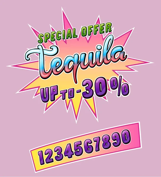 Adesivo Promozionale Tequila Bar Ristorante Negozio Set Numeri Fino Letteratura — Vettoriale Stock