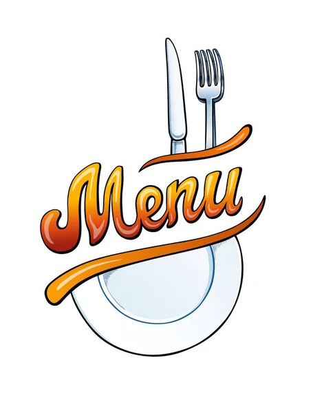 Menu Cover Lettering Illustrations Restaurant Cafe Title Fork Knife Plate — Stock Vector