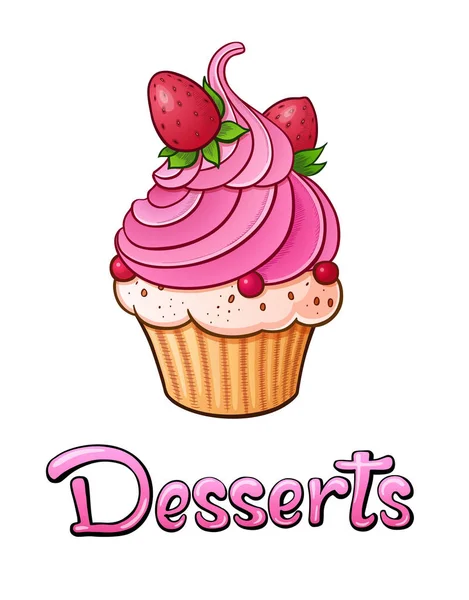 Desserts Lettering Illustration Restaurant Cafe Bar Menu Title Cake Pink — Stock Vector