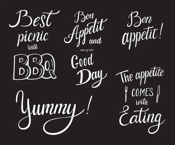 Conjunto Diseños Letras Cocina Alimentos Para Proyectos Impresos Web Tipografía — Vector de stock