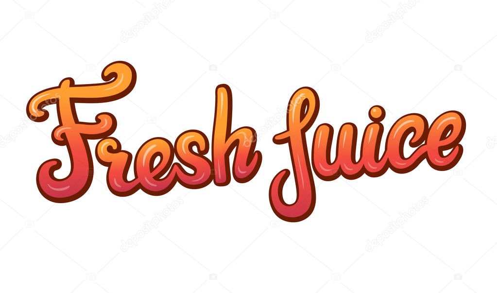 Fresh juice bar menu handwritten lettering. Restaurant cafe menu title. Calligraphic comic style headline. Colorful bright volume font. Vector typographic pop-art inscription