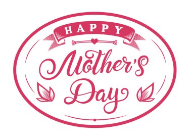 Mutlu anneler günü amblem veya logo rozet elle çizilmiş hat. Pembe vektör tasarım afiş poster ya da t-shirt için beyaz bir arka plan üzerinde yazı. Tipografik sembolleri