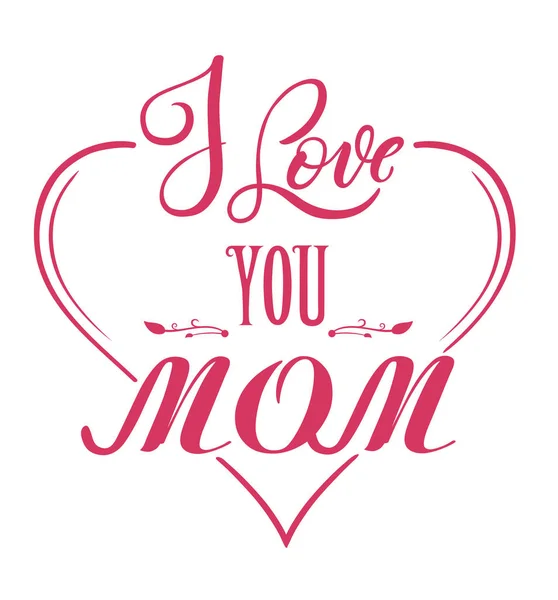 Love You Mom Emblems Logo Badge Hand Drawn Calligraphy Pink — Stock Vector