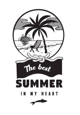 Benim kalp amblem veya logo rozet elle çizilmiş hat en iyi yazın. Siyah vektör tasarımı için tatil tur beyaz bir arka plan üzerinde yazı. Deniz plaj ve palmiye tipografik simgesiyle