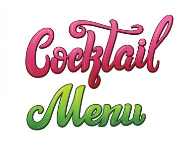 Kokteyl menüsü el yazısı yla yazılmış harfler. Restoran kafe menü başlığı. Calligraphic komik tarzı başlık. Renkli parlak hacimli yazı tipi. Vektör tipografik pop-art yazımı