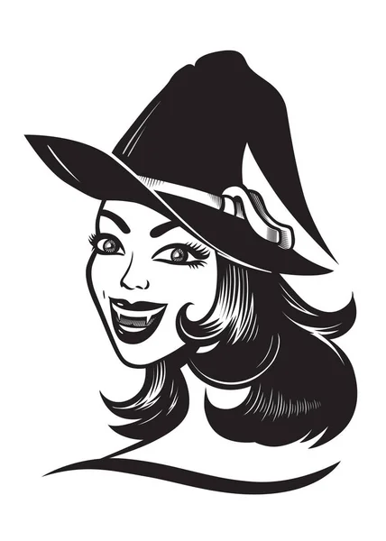 Halloween Kreslená Postava Čarodějnice Černá Vektorová Ilustrace All Svatých Která — Stockový vektor