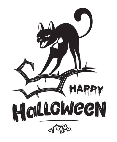 Happy Halloween Emblem Logo Badge Font All Saints Eve Black — Stock Vector