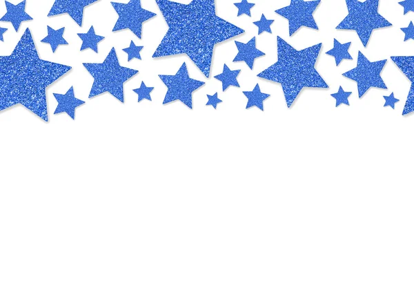Határ a kék csillag flitter konfetti. Glitter por csillogó háttér. — Stock Fotó