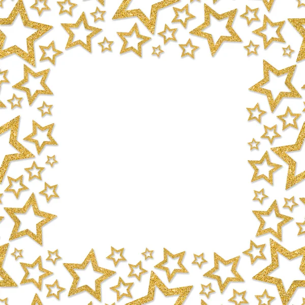 Frame with shimmer stars. Gold sparkle frame of stars. Yellow confetti
