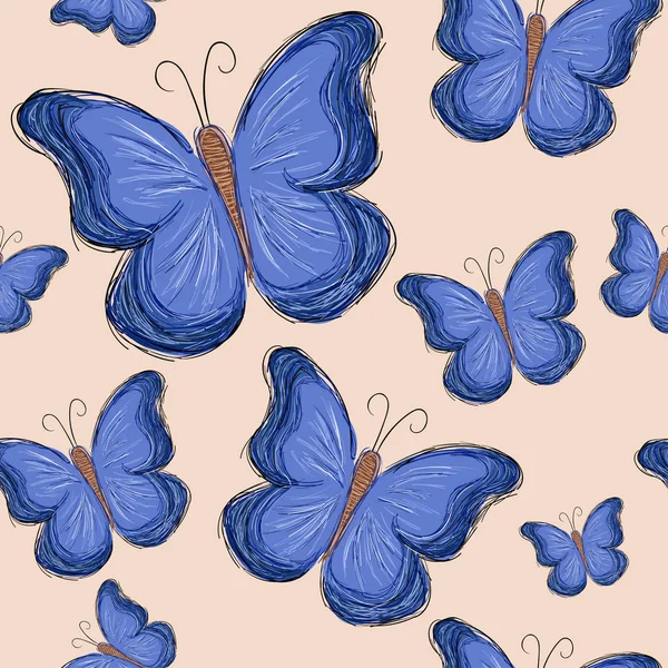 Motif sans couture avec papillon bleu — Image vectorielle