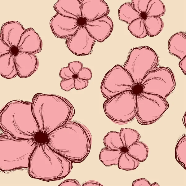 Modello senza cuciture con fiori rosa disegnati a mano — Vettoriale Stock