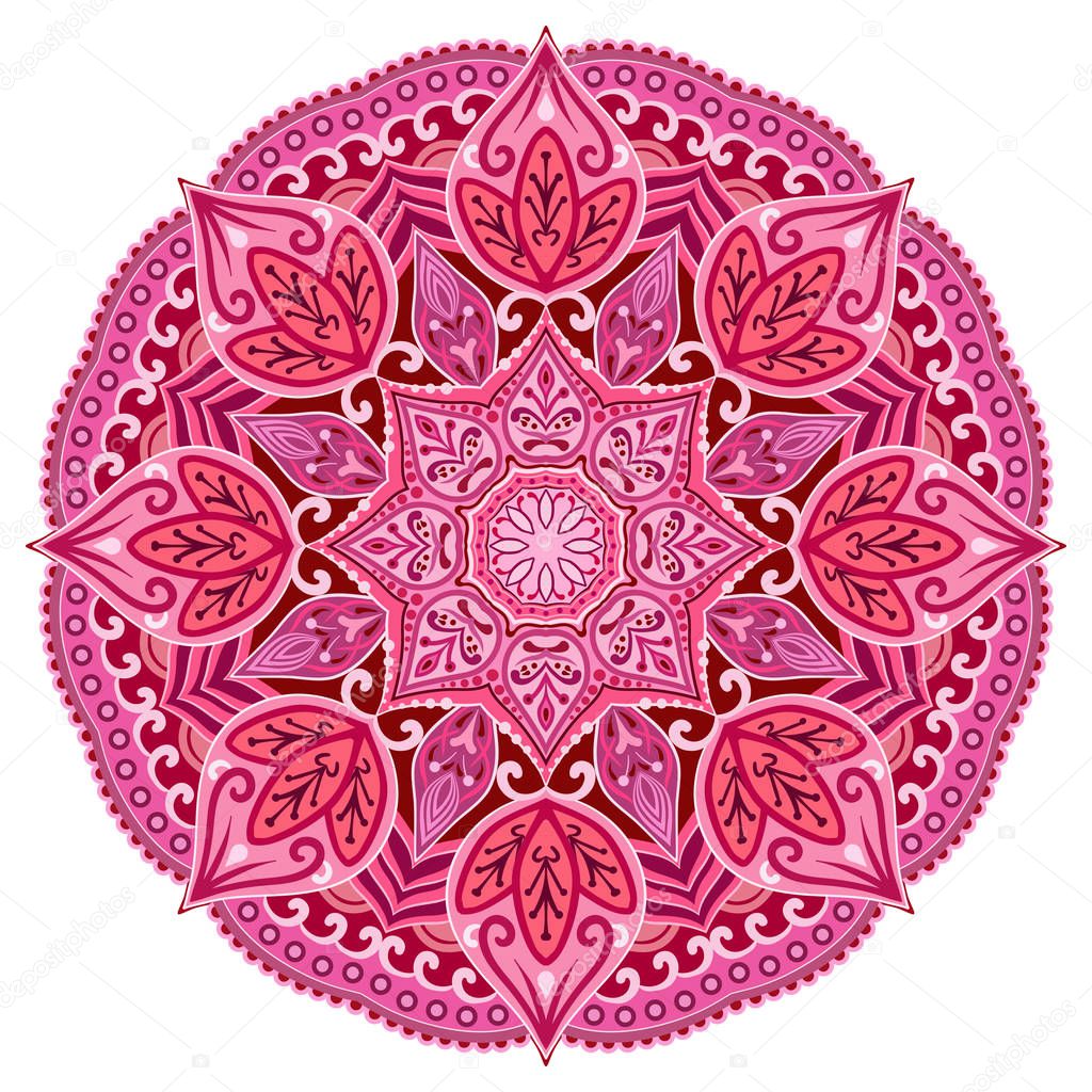 Red mandala. Pink Wedding. Circle element