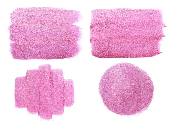 Set of watercolor pink metallic smears on a white background