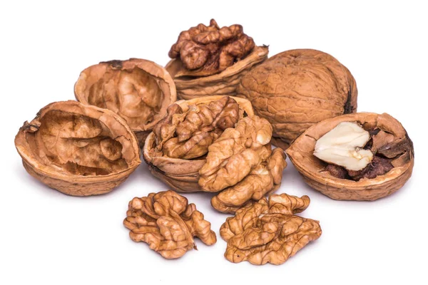 Group of peeled walnut kernels isolated on white background — Stock Photo, Image