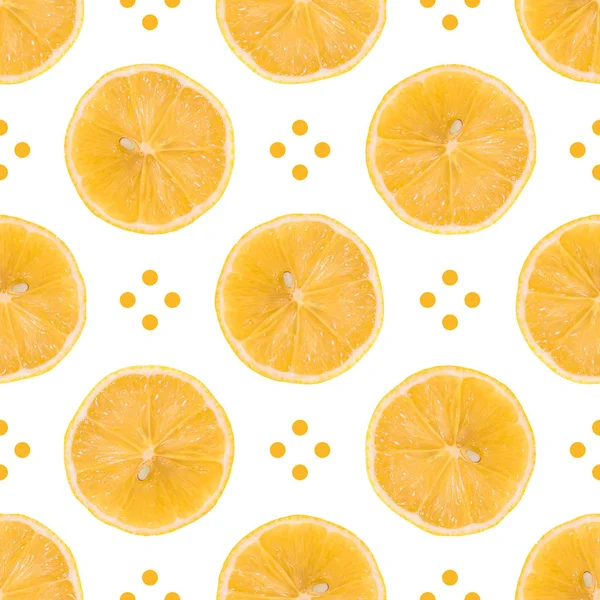 Padrão sem costura feita de fatia de limão isolado e pontos em um branco — Fotografia de Stock