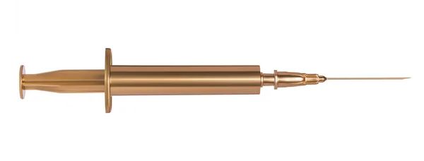 Beyaz arka plan üzerinde izole altın şırınga. Tıbbi madde