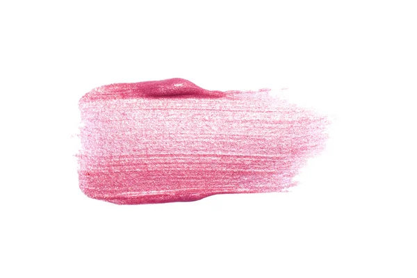 Lip gloss próbki na białym tle. Rozmazany błyszczyk różowy. Próbka produktu makijaż — Zdjęcie stockowe