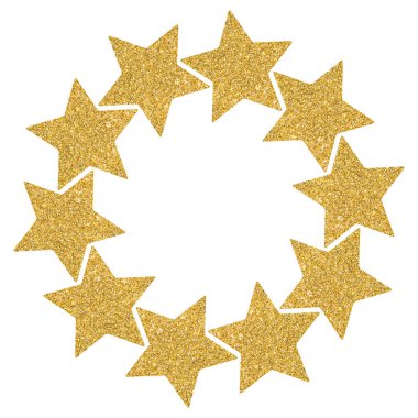 Beyaz zemin üzerine altın parlak yıldız yuvarlak çerçeve