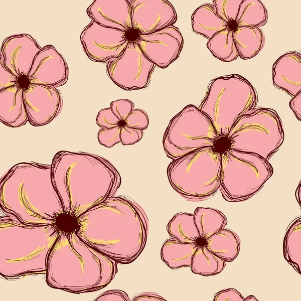 Бесшовный узор с большими розовыми цветами рук — стоковый вектор