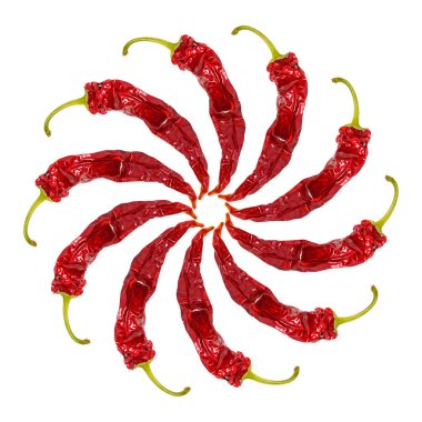 Chili biber beyaz arka plan üzerinde yuvarlak çerçeve