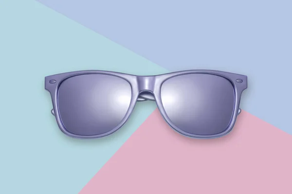 Blue metallic sun glasses on a pink-blue background. Creative concept — Stock Photo, Image