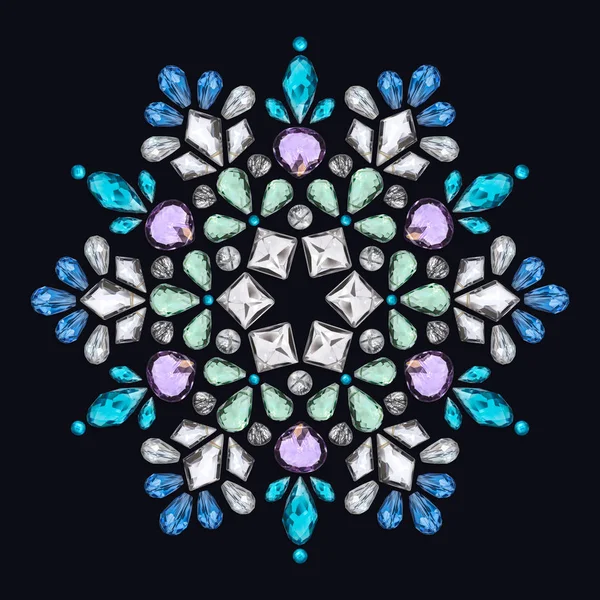 Diseño creativo de joyas. El mandala está hecho de diferentes piedras preciosas en negro — Foto de Stock