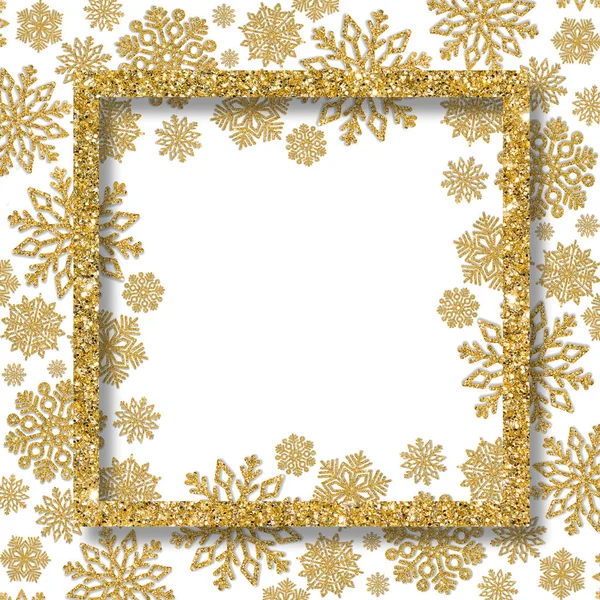 Quadro festivo com flocos de neve dourados e espaço livre para texto — Fotografia de Stock