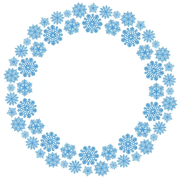 Christmas round frame with blue snowflakes on a white background — Stock Photo, Image