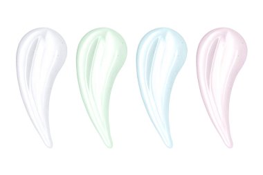 Renkli şeffaf yüz jel kümesi üzerinde beyaz izole. Kozmetik örneği