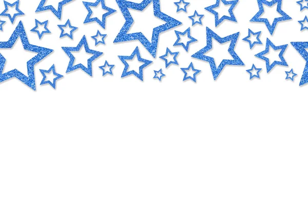 Határ a kék csillag flitter konfetti. Glitter por csillogó háttér. — Stock Fotó
