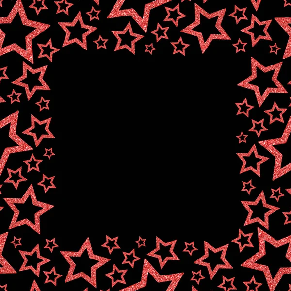 Marco de brillantes estrellas de metal rojo aisladas sobre fondo negro — Foto de Stock