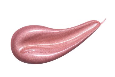 Dudak parlatıcısı örnek üzerinde beyaz izole. Lekelenmiş pembe makyaj ürün örnek