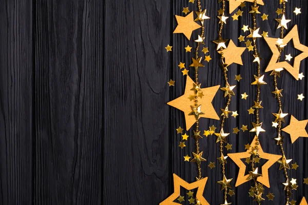 Nagy Kis Csillagok Konfetti Lapos Laikus Határán Arany Gyöngyök Formájában — Stock Fotó