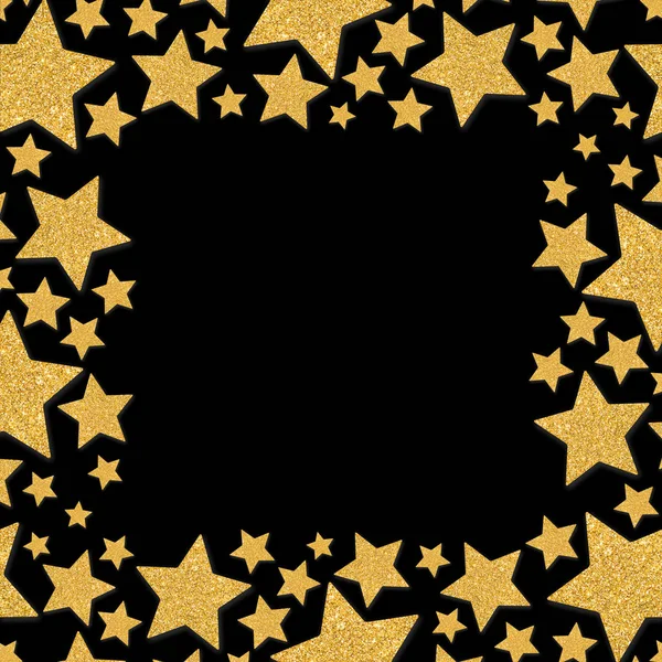 Keret Vibrálás Csillagok Arany Szikrát Frame Csillag Sárga Konfetti Csillogó — Stock Fotó
