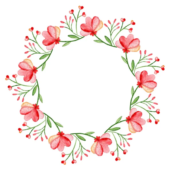 Watercolor wreath. Frame with spring flowers. Circular hand-drawn design.