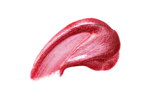 Sampel lip gloss diisolasi dengan warna putih. Lipgloss merah yang tercampur — Stok Foto