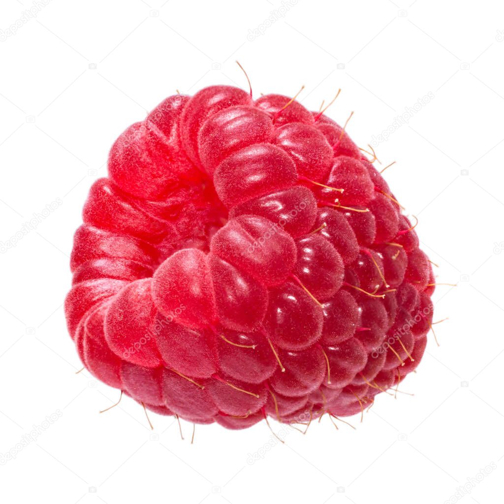 Fresh ripe raspberry isolated on white background. Macro shot.